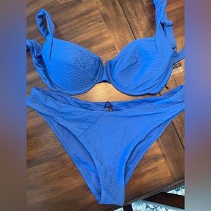 Blue Textured Underwire Bikini Set